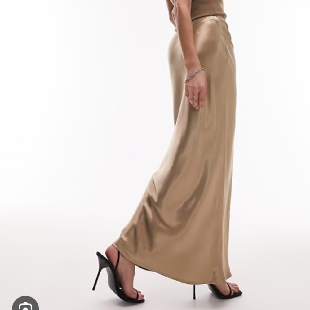 NWOT Topshop shiny muted gold Maxi Skirt with side slit